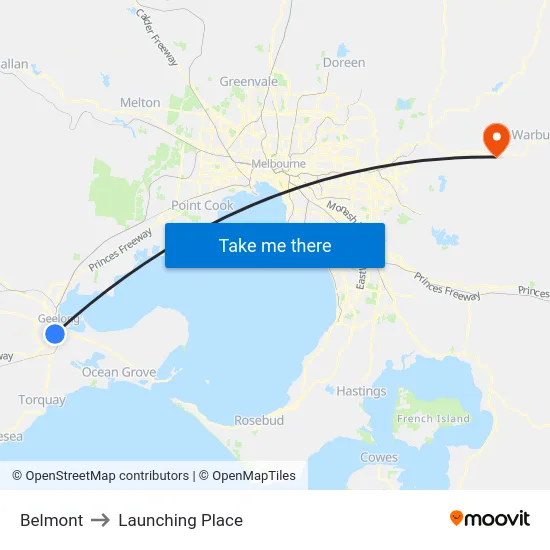 Belmont to Launching Place map