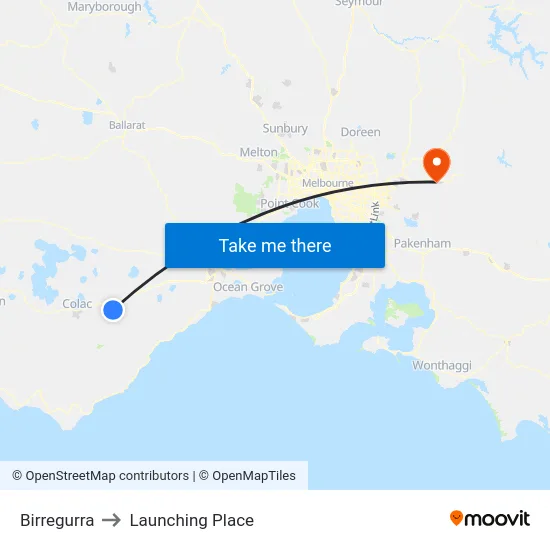 Birregurra to Launching Place map