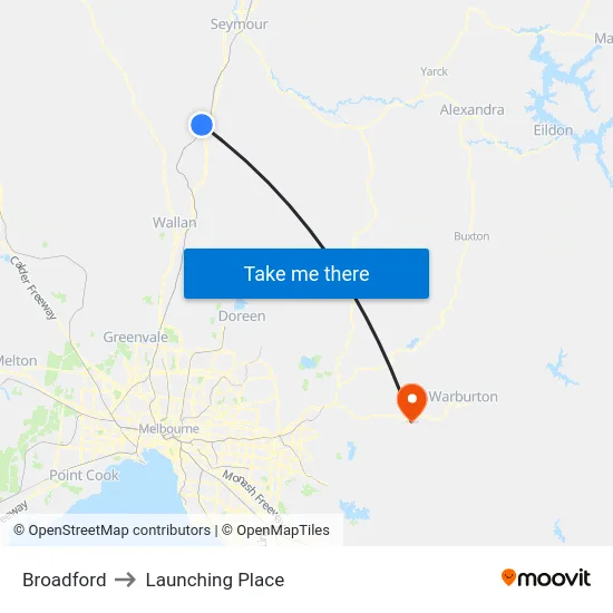 Broadford to Launching Place map