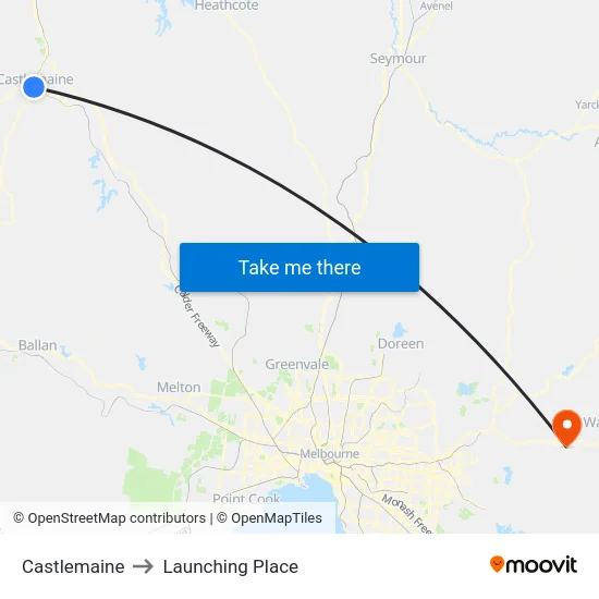 Castlemaine to Launching Place map