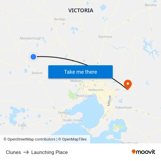 Clunes to Launching Place map