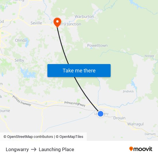 Longwarry to Launching Place map