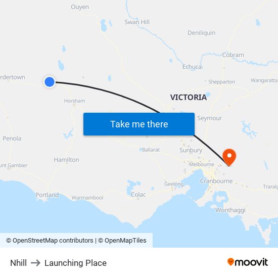 Nhill to Launching Place map