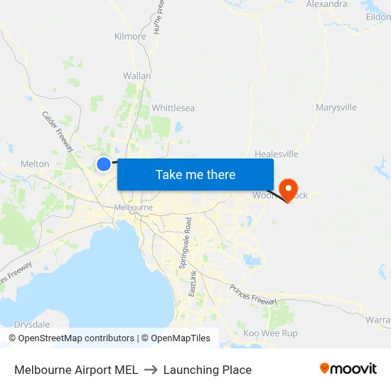 Melbourne Airport MEL to Launching Place map