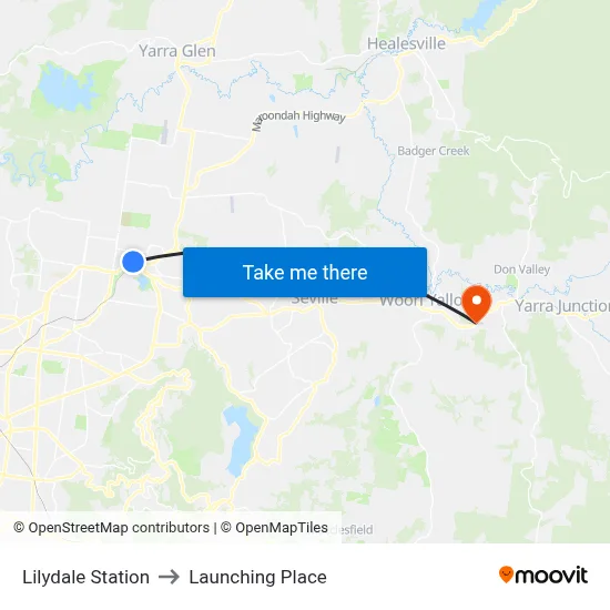 Lilydale Station to Launching Place map