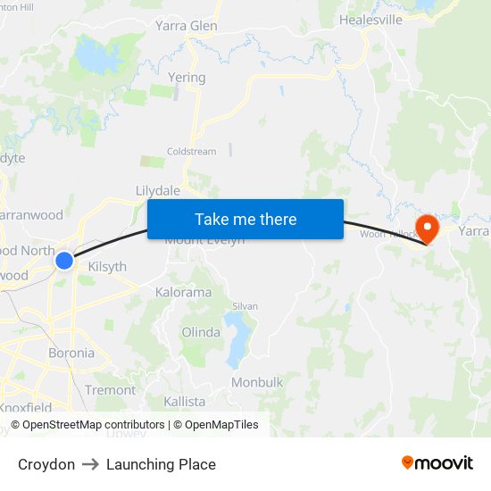 Croydon to Launching Place map