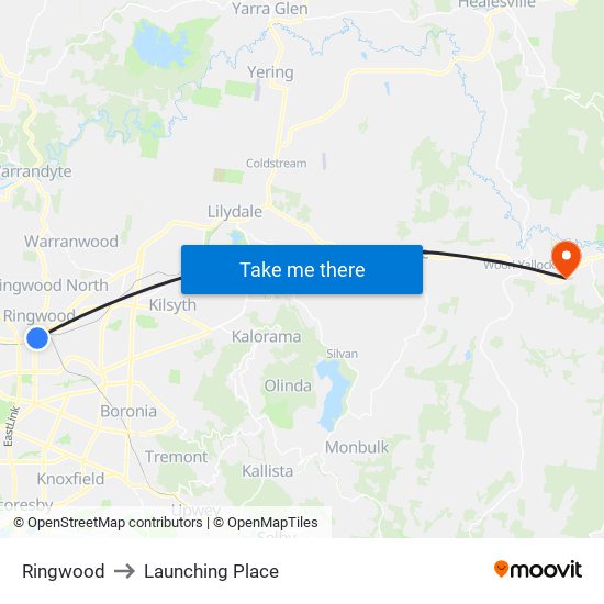 Ringwood to Launching Place map