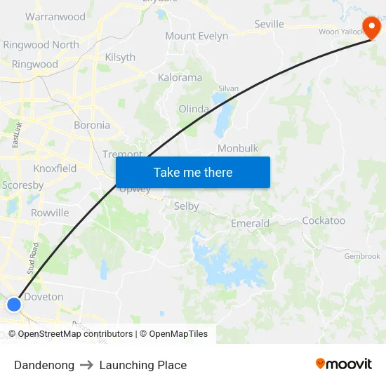 Dandenong to Launching Place map