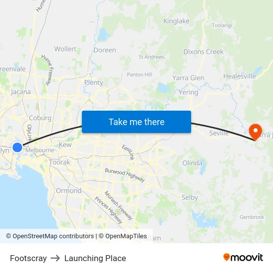 Footscray to Launching Place map