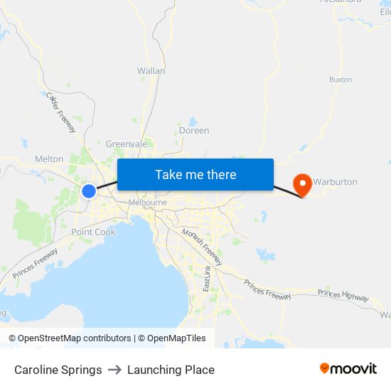 Caroline Springs to Launching Place map