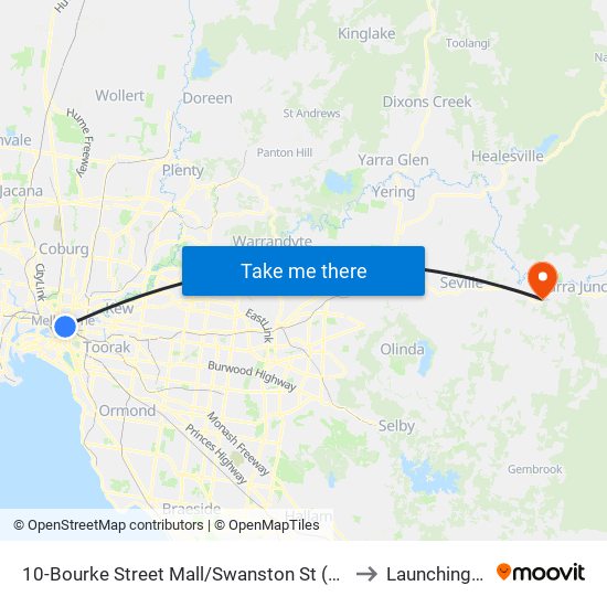 10-Bourke Street Mall/Swanston St (Melbourne City) to Launching Place map