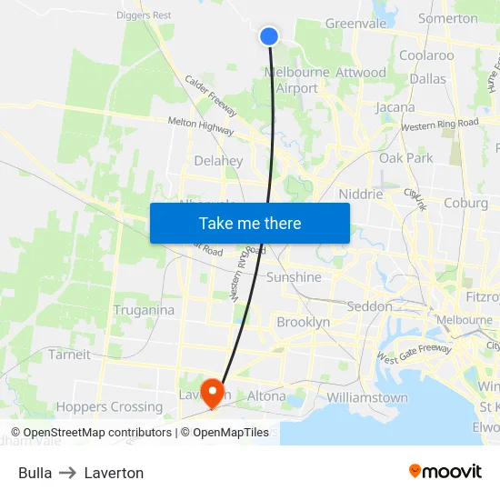 Bulla to Laverton map