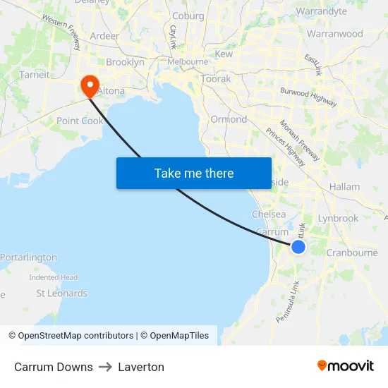 Carrum Downs to Laverton map