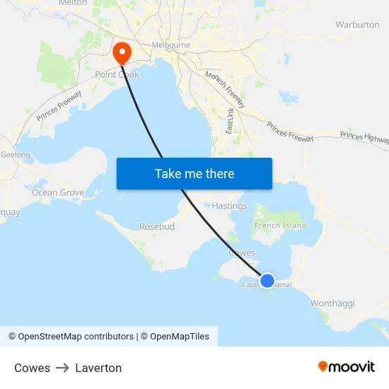 Cowes to Laverton map