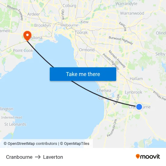 Cranbourne to Laverton map
