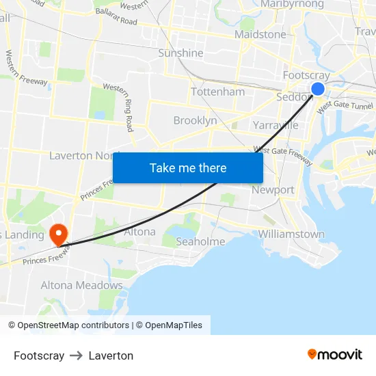 Footscray to Laverton map