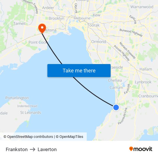 Frankston to Laverton map