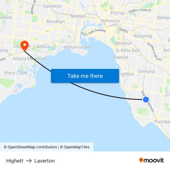 Highett to Laverton map