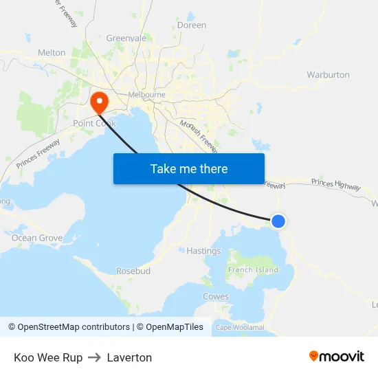 Koo Wee Rup to Laverton map
