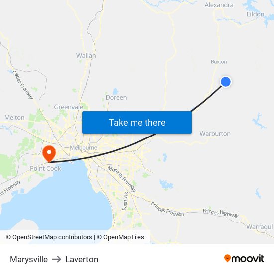 Marysville to Laverton map