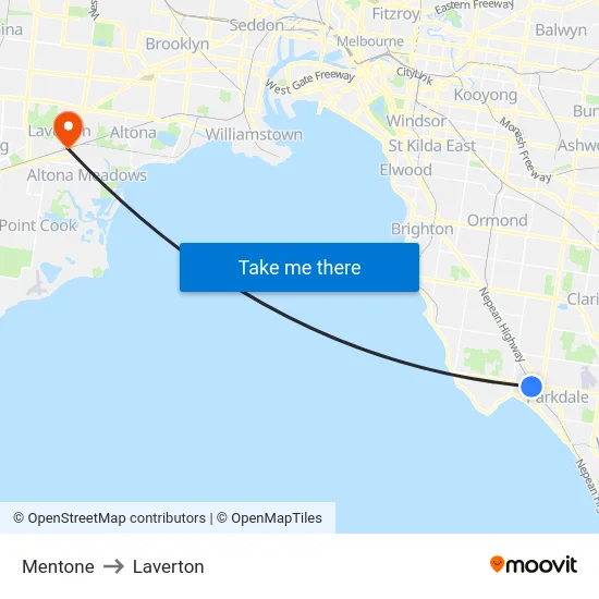 Mentone to Laverton map