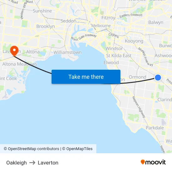 Oakleigh to Laverton map