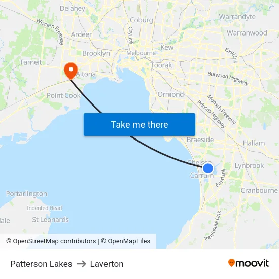 Patterson Lakes to Laverton map