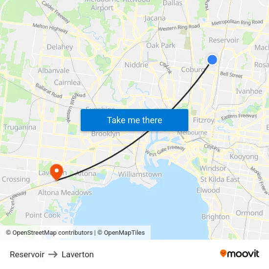 Reservoir to Laverton map
