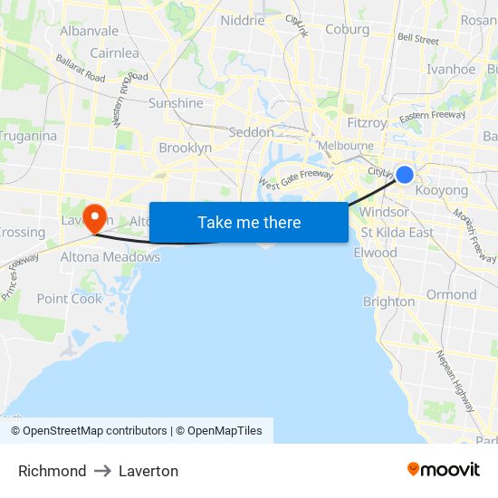 Richmond to Laverton map