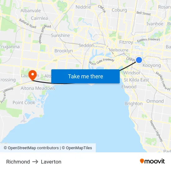 Richmond to Laverton map