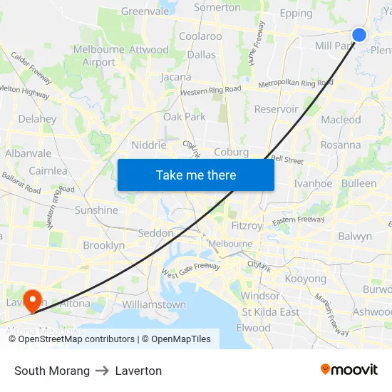 South Morang to Laverton map
