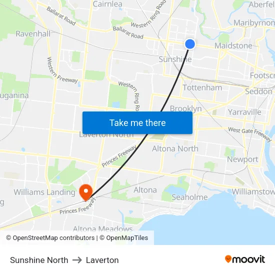 Sunshine North to Laverton map