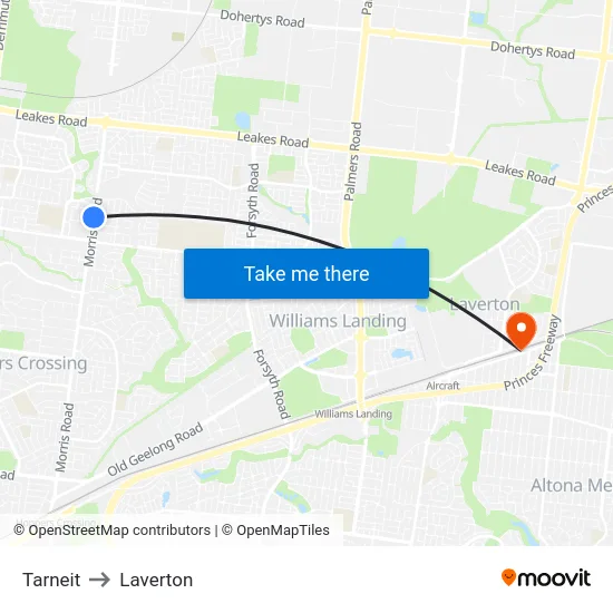 Tarneit to Laverton map