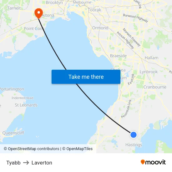 Tyabb to Laverton map