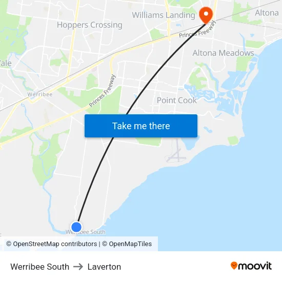 Werribee South to Laverton map