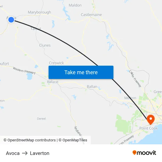 Avoca to Laverton map