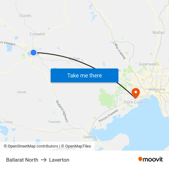 Ballarat North to Laverton map