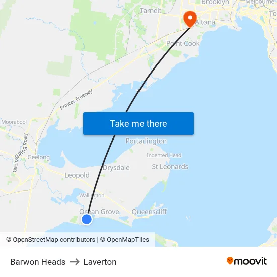 Barwon Heads to Laverton map