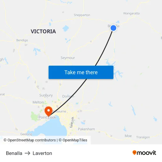 Benalla to Laverton map
