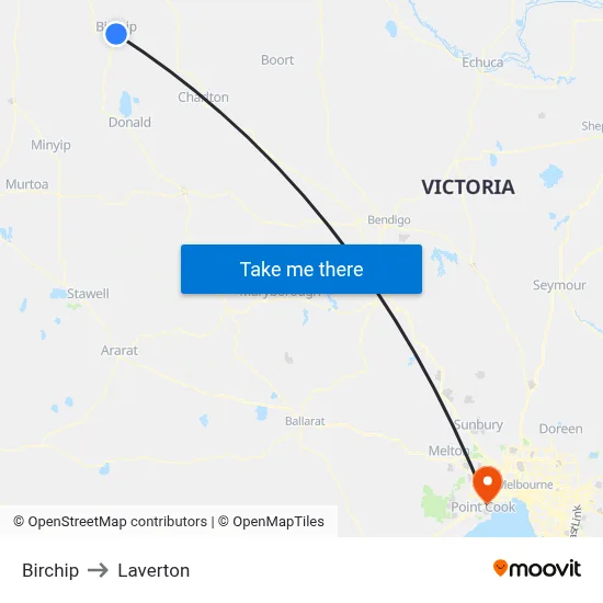 Birchip to Laverton map
