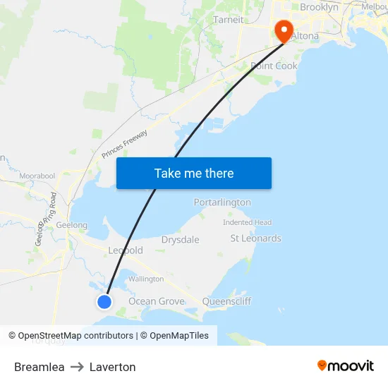 Breamlea to Laverton map