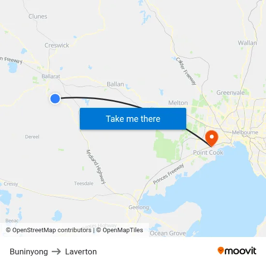 Buninyong to Laverton map