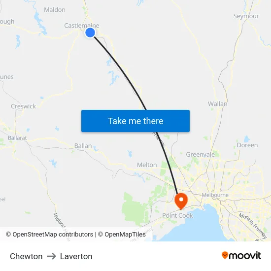 Chewton to Laverton map