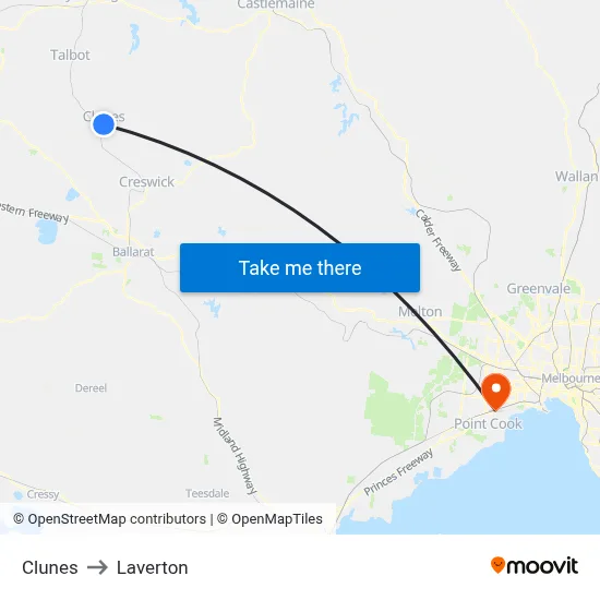 Clunes to Laverton map