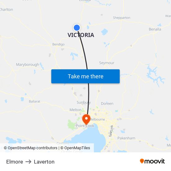 Elmore to Laverton map