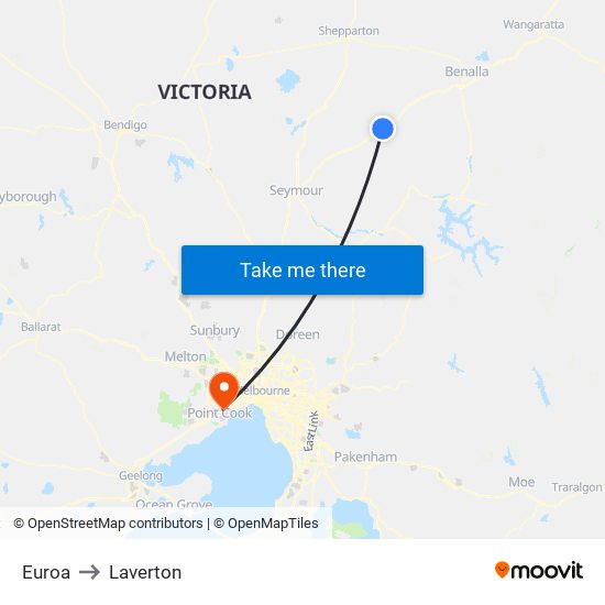 Euroa to Laverton map