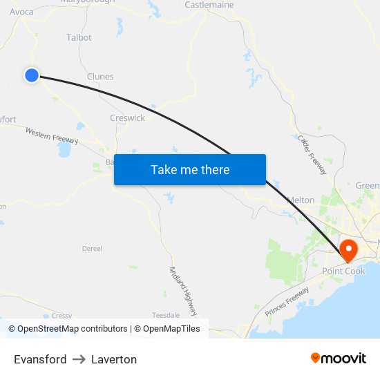 Evansford to Laverton map