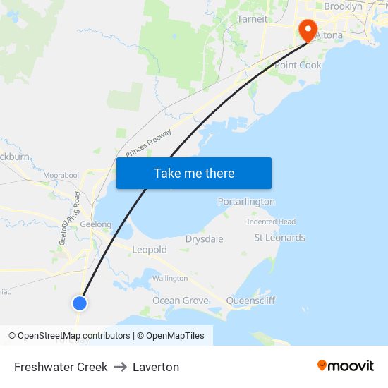 Freshwater Creek to Laverton map