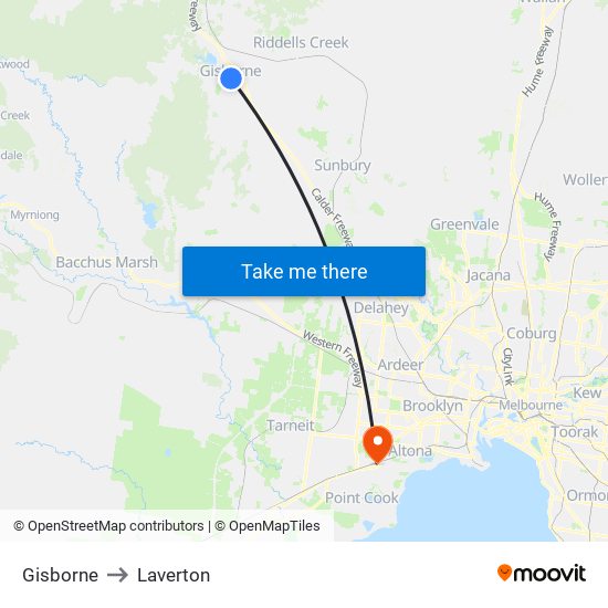 Gisborne to Laverton map