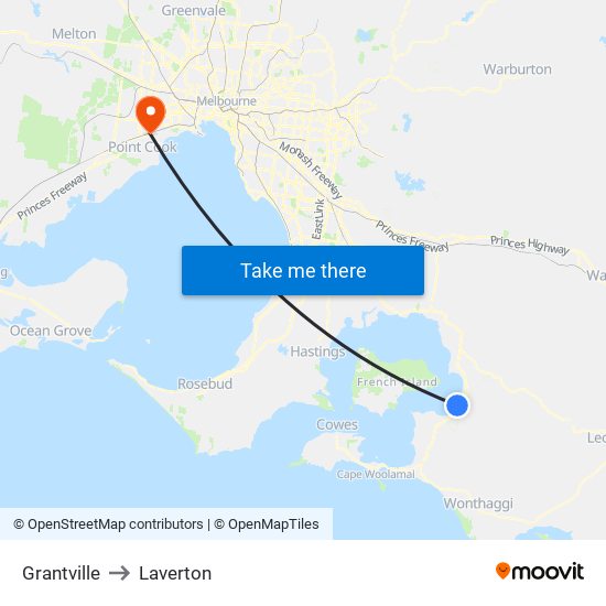 Grantville to Laverton map